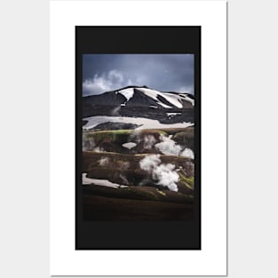 Mountains seen on Laugavegur Hiking Trail with Steamy River in Iceland Posters and Art